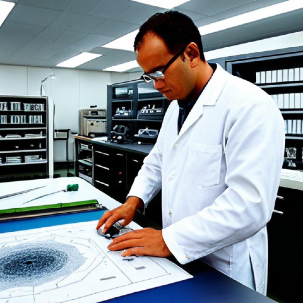 **Prompt:** A highly skilled and confident Textile Master (male or female, experienced, focused) standing amidst a modern, well-equipped textile workshop or laboratory. The scene blends traditional craftsmanship with advanced technology: one hand meticulously examines a complex fabric swatch under a microscope, while the other interacts with a touch screen displaying intricate digital textile designs or a real-time production monitoring system. Shelves in the background hold diverse technical textiles and materials, hinting at specialized knowledge beyond standard textbooks. Subtle elements of quality control, complex problem-solving diagrams, and sustainable material samples are visible, emphasizing deep expertise, practical application, and adherence to industry standards. The lighting is bright and clear, conveying professionalism and innovative spirit. --ar 16:9 --v