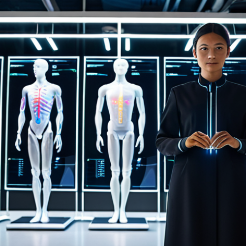 Home 25 A professional, focused textile engineer, fully clothed in a modest, sleek, dark-toned smart textile garment, with subtle, illuminated sensor nodes integrated seamlessly into the fabric, indicating biometric data collection. They are standing in a bright, futuristic textile innovation lab with soft ambient lighting and holographic displays showing abstract, non-identifiable vital sign readouts in the background. The scene is captured with professional photography, high detail, realistic textures, and a clean aesthetic. perfect anatomy, correct proportions, natural pose, well-formed hands, proper finger count, natural body proportions, safe for work, appropriate content, fully clothed, professional.