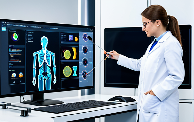 A professional textile engineer, fully clothed in a modest, modern lab coat over professional attire, meticulously observing an advanced robotic arm processing smart textile fibers in a futuristic, brightly lit textile research laboratory. The lab features sleek touchscreens displaying data on fiber properties and AI-driven design simulations. The setting emphasizes precision, innovation, and cutting-edge technology. The image showcases perfect anatomy, correct proportions, well-formed hands, and natural body proportions. safe for work, appropriate content, professional, family-friendly.