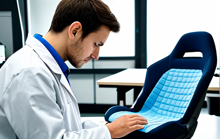Textile Innovation in Automotive**
"A bright, modern automotive design studio. A young, professional textile engineer, fully clothed in a lab coat, is examining a high-tech, textured car seat material swatch. Advanced testing equipment is visible in the background. The focus is on the innovative textile and its contribution to lightweight vehicle design. Perfect anatomy, well-formed hands, natural proportions. Safe for work, appropriate content, fully clothed, professional, family-friendly, high quality rendering."
**