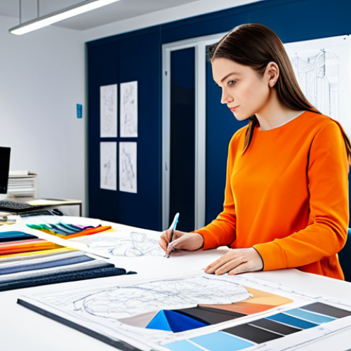 섬유기사 취업 분야별 연봉 - Product Development**

"A textile engineer in a brightly lit design studio, surrounded by fabric sam...