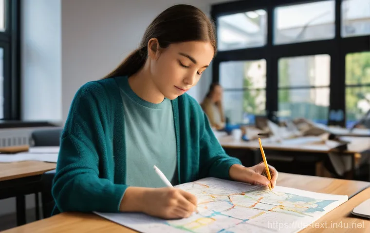 섬유기사와 시험 준비의 효과적인 방법 - "A focused, gender-neutral university student, dressed in comfortable, modest casual wear, is meticu...