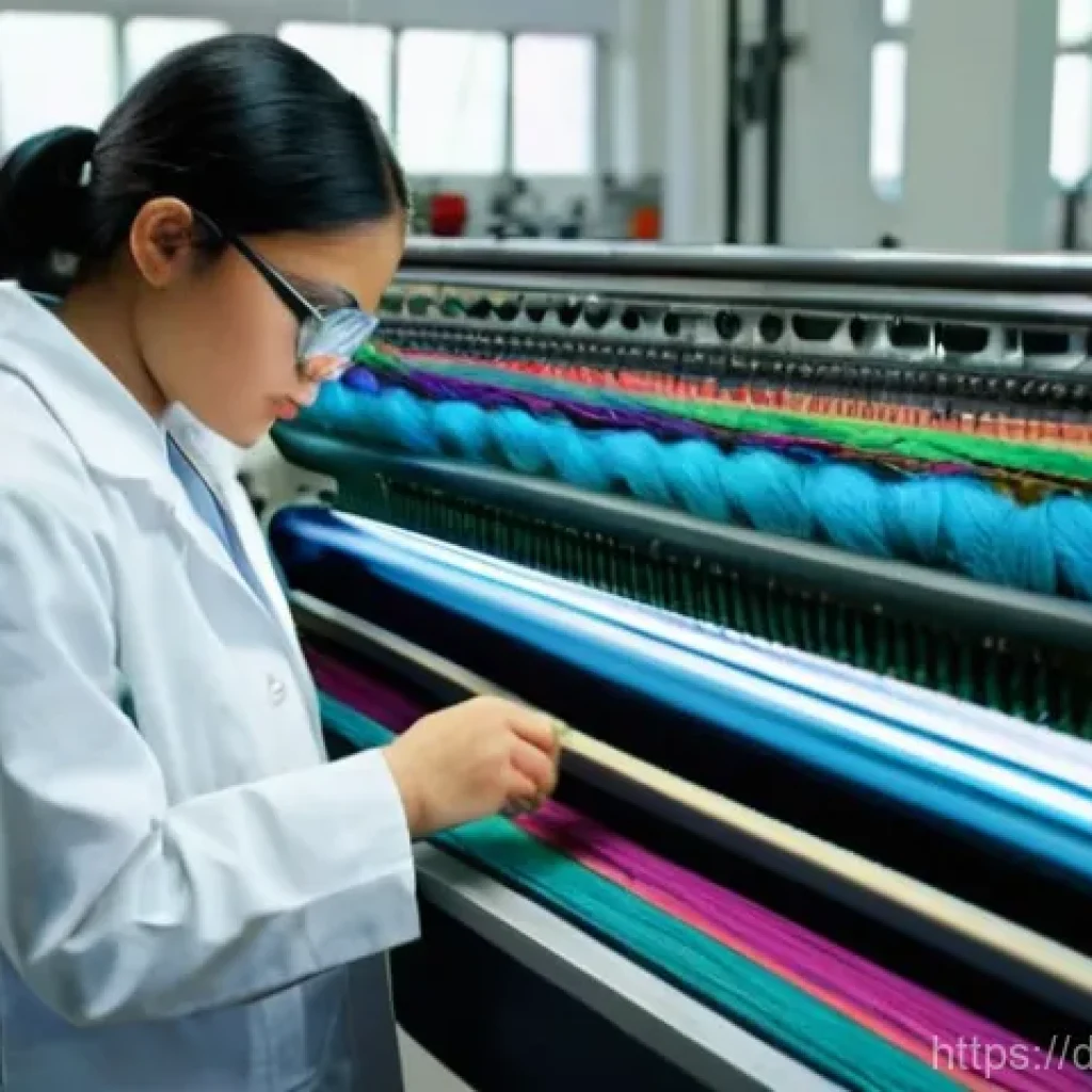 섬유기사와 실기시험의 중요 포인트 - **Prompt:** A focused young textile engineering student, wearing a clean lab coat and safety glasses...