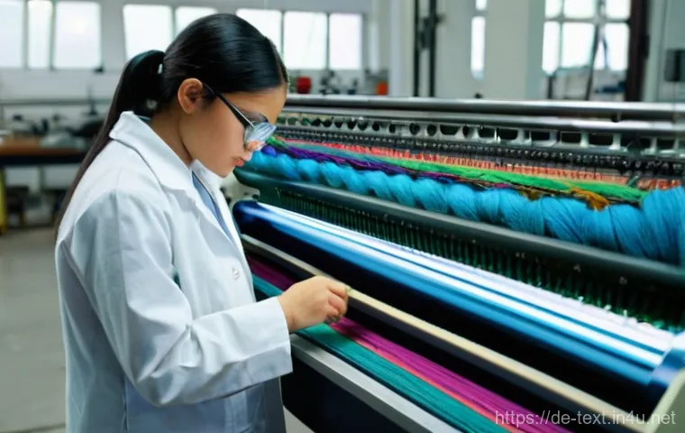 섬유기사와 실기시험의 중요 포인트 - **Prompt:** A focused young textile engineering student, wearing a clean lab coat and safety glasses...