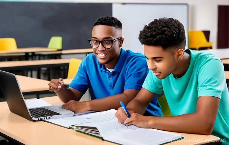섬유기사 필기시험 대비 전략 - **Harmonious Study and Relaxation:**
    A diptych (two-panel image) portraying a university student...