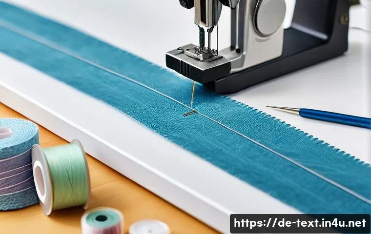 섬유기사 실기 준비물 - A detailed close-up scene of a textile technician’s workspace in a bright, well-lit room in Germany,...