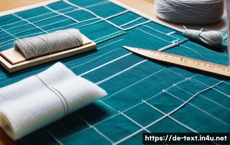 섬유기사 실기시험 연습 사례 - A detailed close-up of a textile technician’s workspace featuring various fabric samples such as cot...