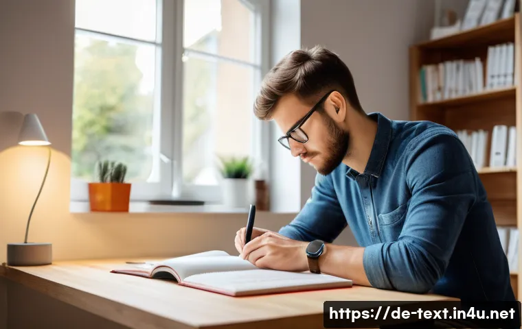 섬유기사 합격 공부 시간 배분 - A focused young adult male textile technician studying at a clean, organized ergonomic workspace in ...
