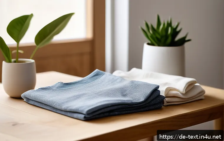 섬유기사와 섬유 소재 혁신 - A close-up scene showcasing sustainable fashion materials: soft, textured bio-cotton fabric with vis...