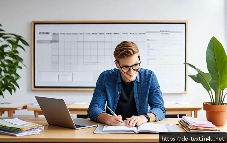 섬유기사와 필기시험 준비의 중요성 - A bright and modern study room scene focused on effective learning strategies for textile students: ...