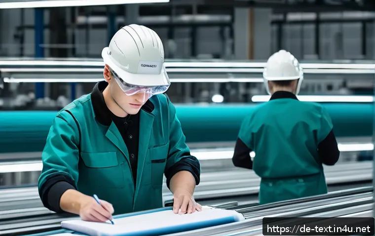 섬유기사 시험 준비 성공 스토리 - A detailed scene inside a modern textile factory in Germany, showcasing advanced spinning machines i...