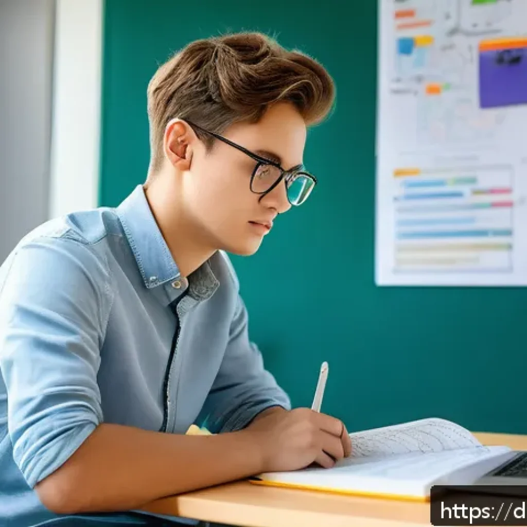 섬유기사와 필기시험 준비 단계 - A focused young adult student sitting at a tidy desk in a modern German-style study room, surrounded...