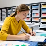 Home 18 섬유기사와 필기시험 준비 사례 - A detailed study scene showing a young adult German student preparing for the Textile Technology cer...