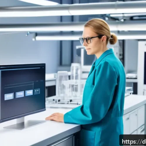 섬유기사와 해외 취업 - A modern textile engineer working in a high-tech German laboratory, surrounded by sustainable fabric...