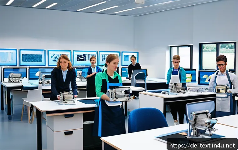 섬유기사 학원 추천 - A modern textile technology training center in Germany, featuring a bright, spacious classroom with ...