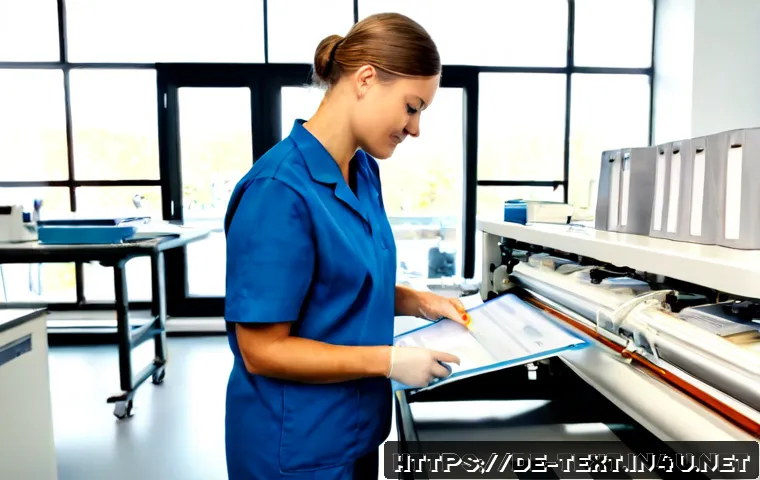 섬유기사 자격증 유효기간 - Photorealistic German textile laboratory scene, experienced textile engineer in clean workwear exami...